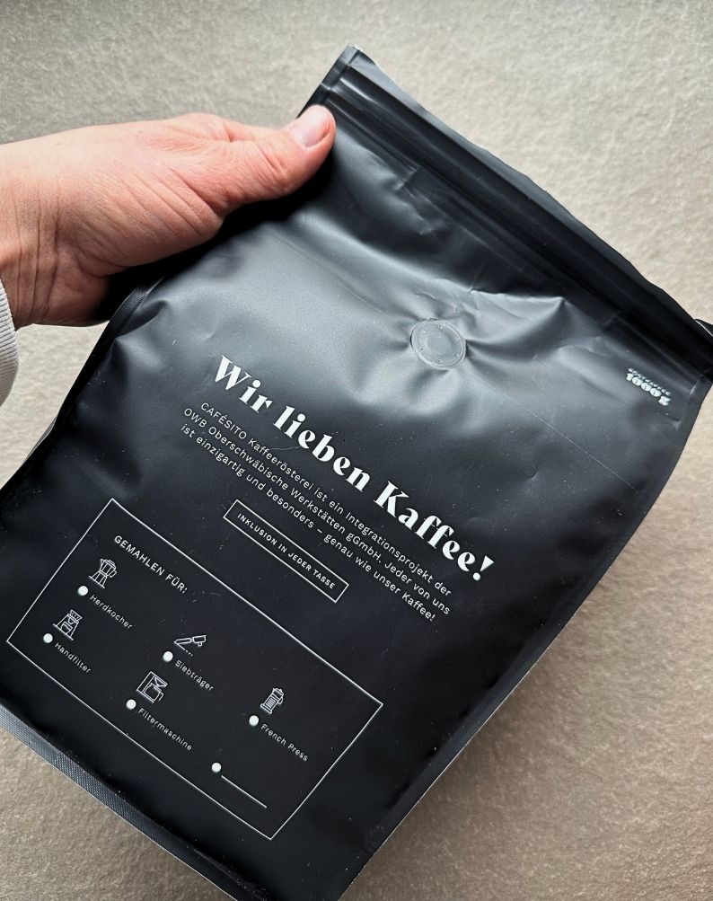 Recycelbare Kaffeeverpackung von der Rösterei Cafésito aus einem Material mit Aromaventil