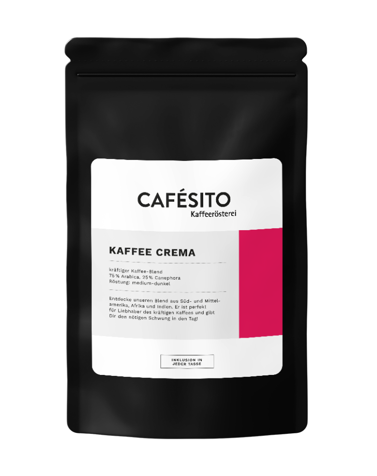 Mockup der Cafesito Kaffeebohnen Cafe Crema – aromatischer Kaffee für vollmundigen Genuss, ideal für Espresso und Crema.