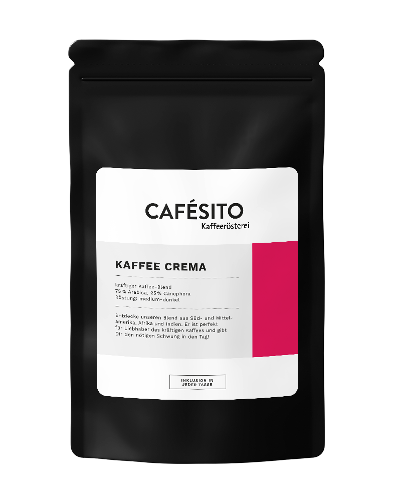 Mockup der Cafesito Kaffeebohnen Cafe Crema – aromatischer Kaffee für vollmundigen Genuss, ideal für Espresso und Crema.